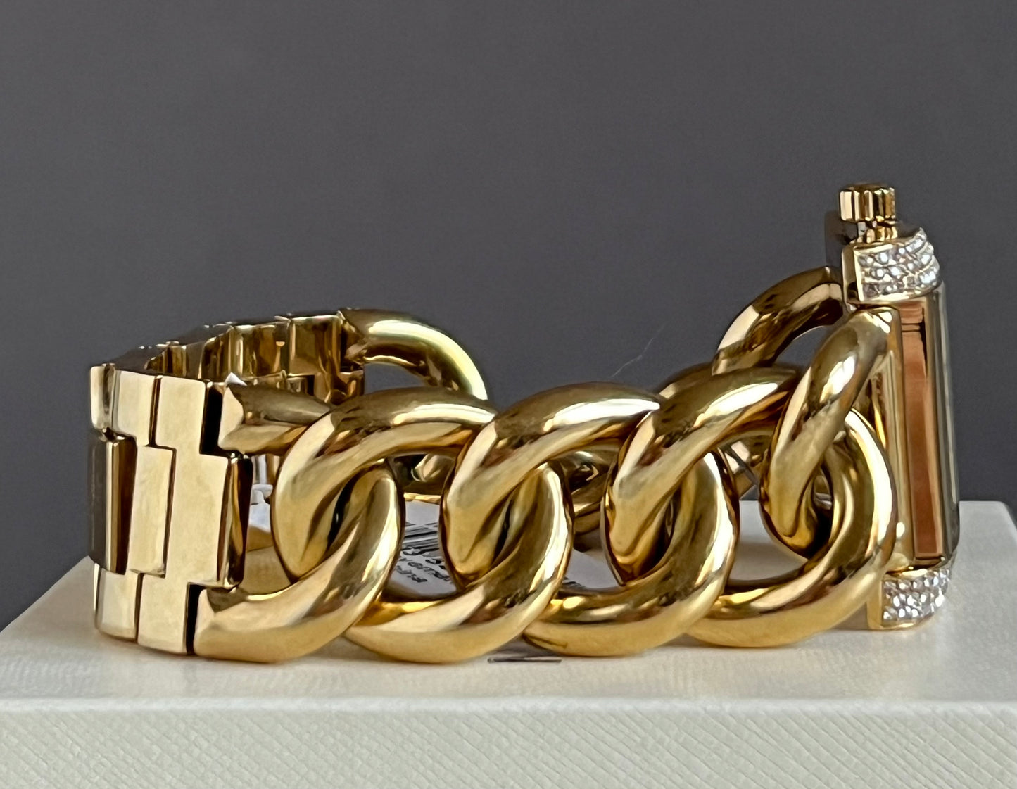Michael Kors Women’s Oversized Emery Pavé Gold-Tone Curb Link Watch