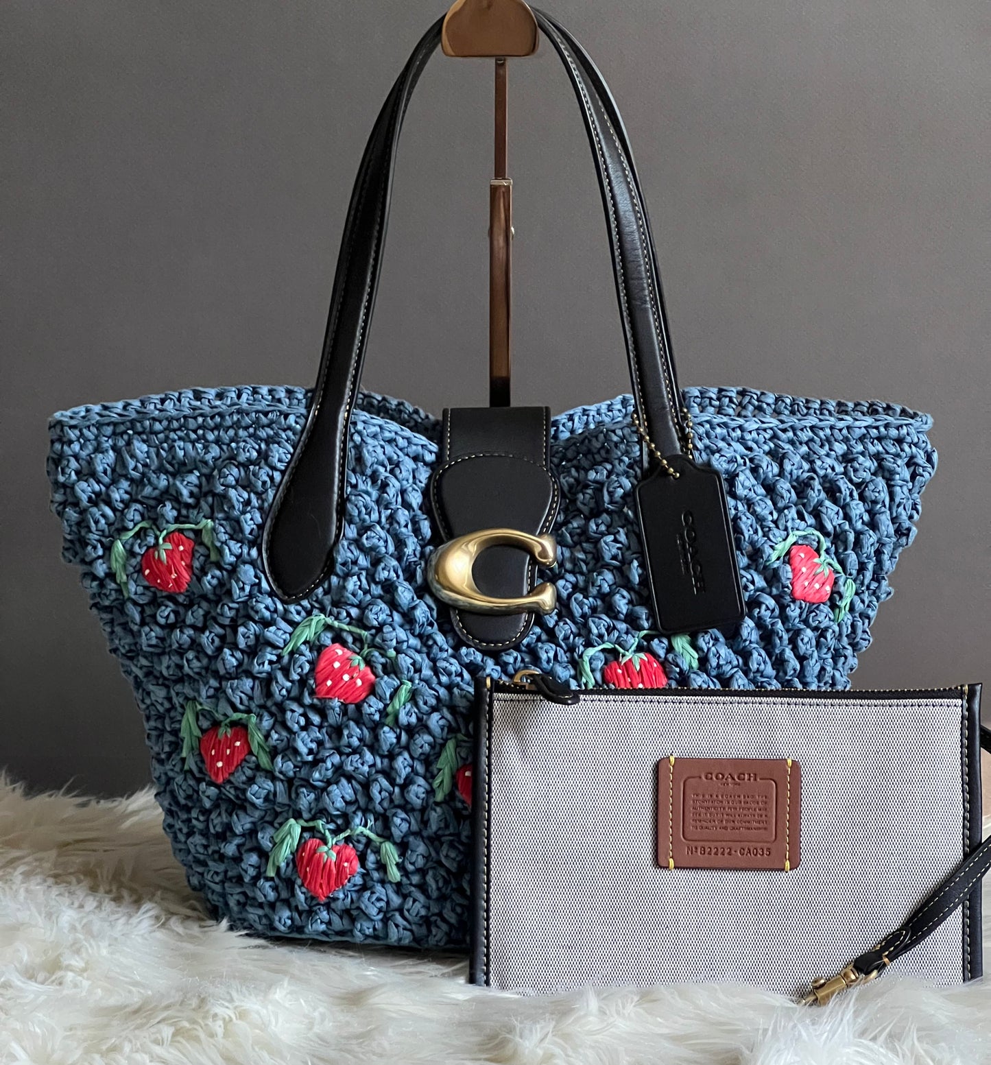 Coach Small Tote with Strawberry Embroidery