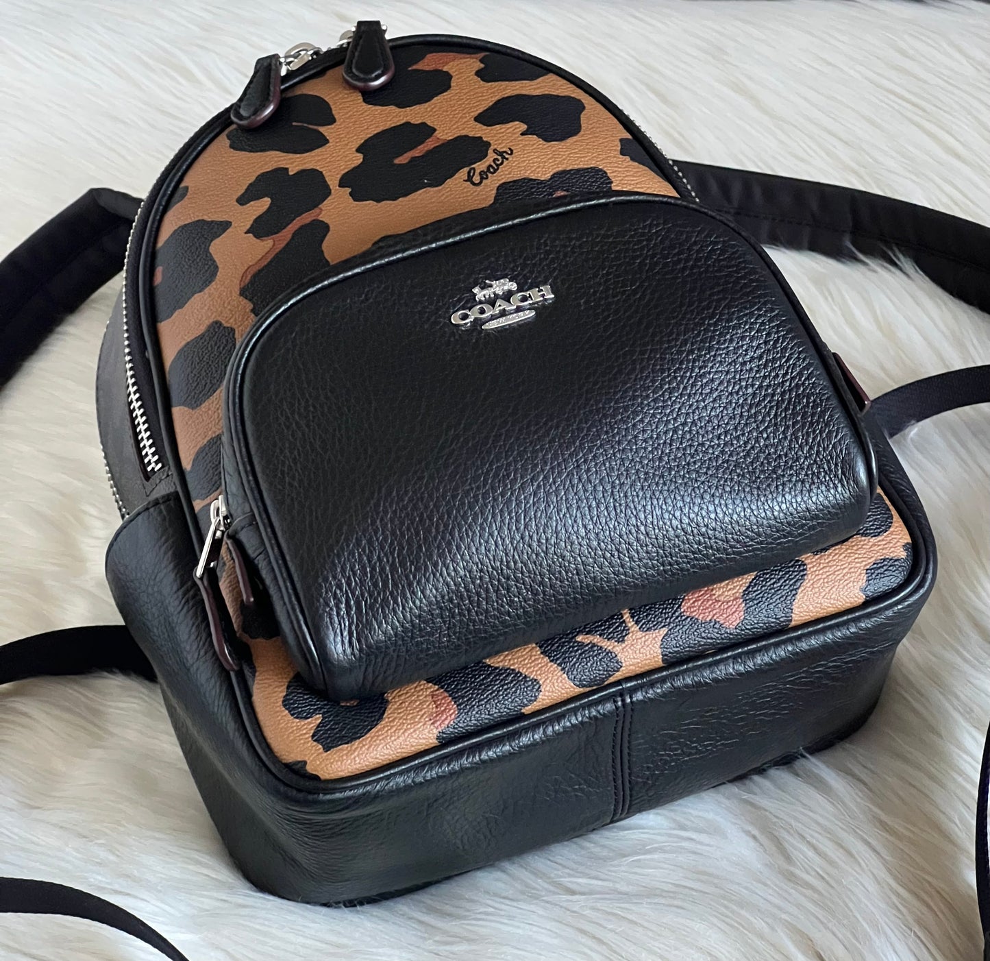 Coach Mini Court Backpack in Signature Canvas With Leopard Print