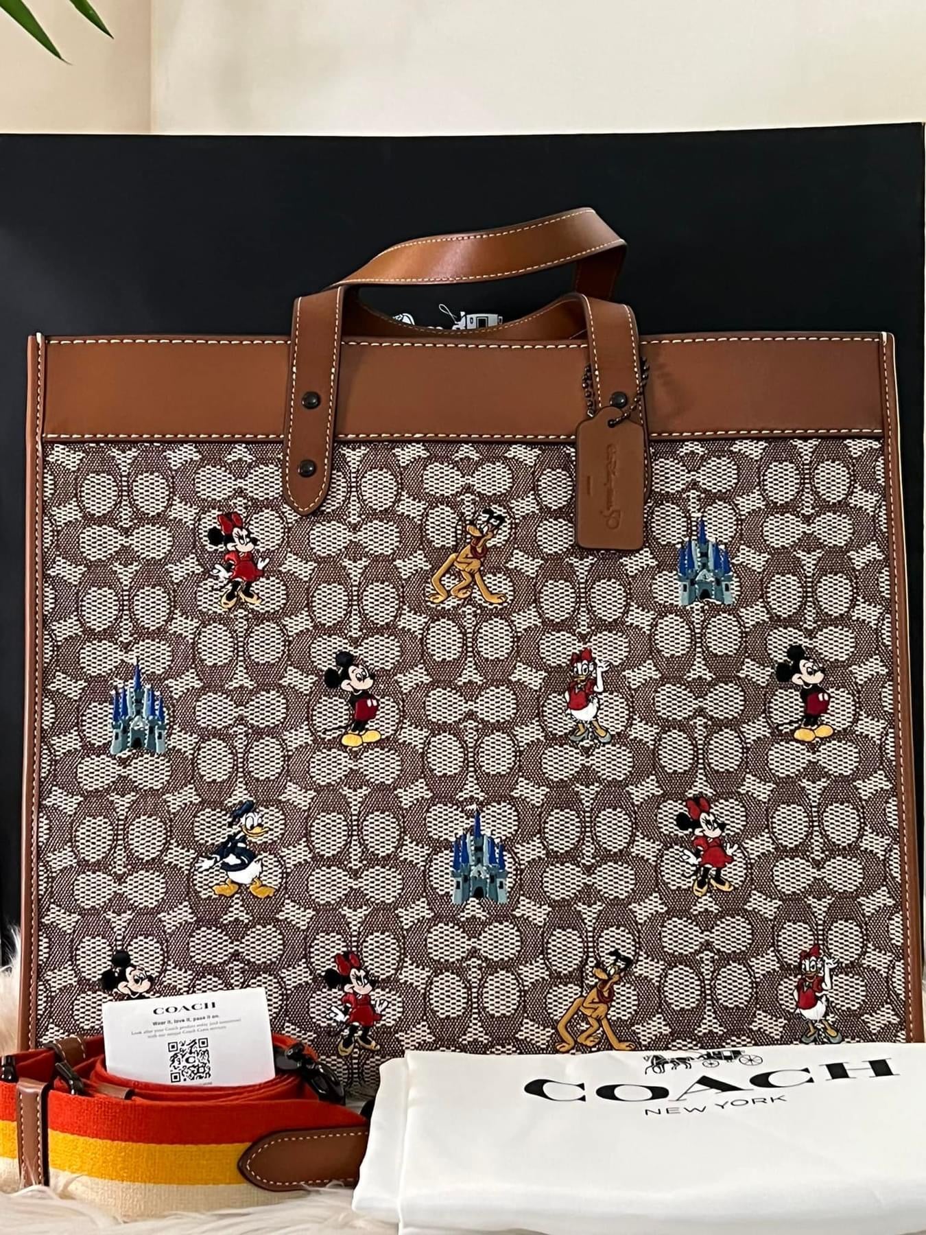 Coach X Disney Field Tote 40 in Signature Textile Jacquard with Mickey Mouse and Friends Embroidery