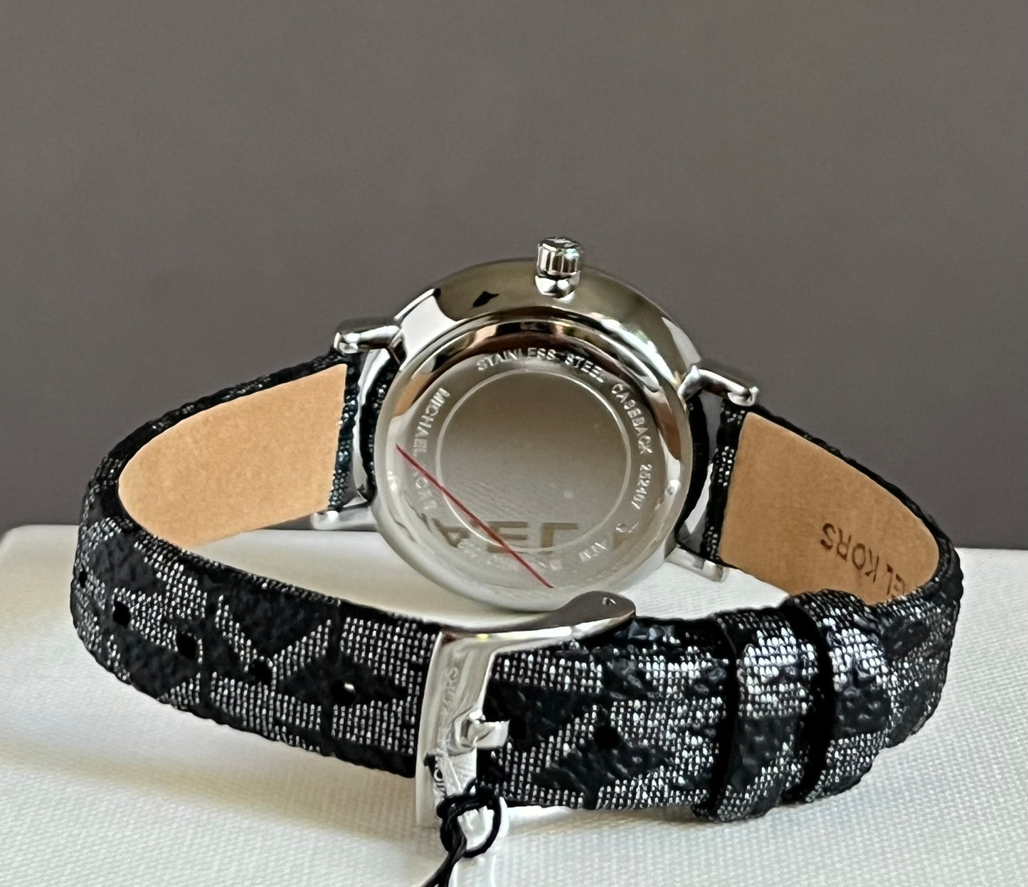 Michael Kors Three-Hand Black and Silver Metallic PVC Watch and Jewelry Set