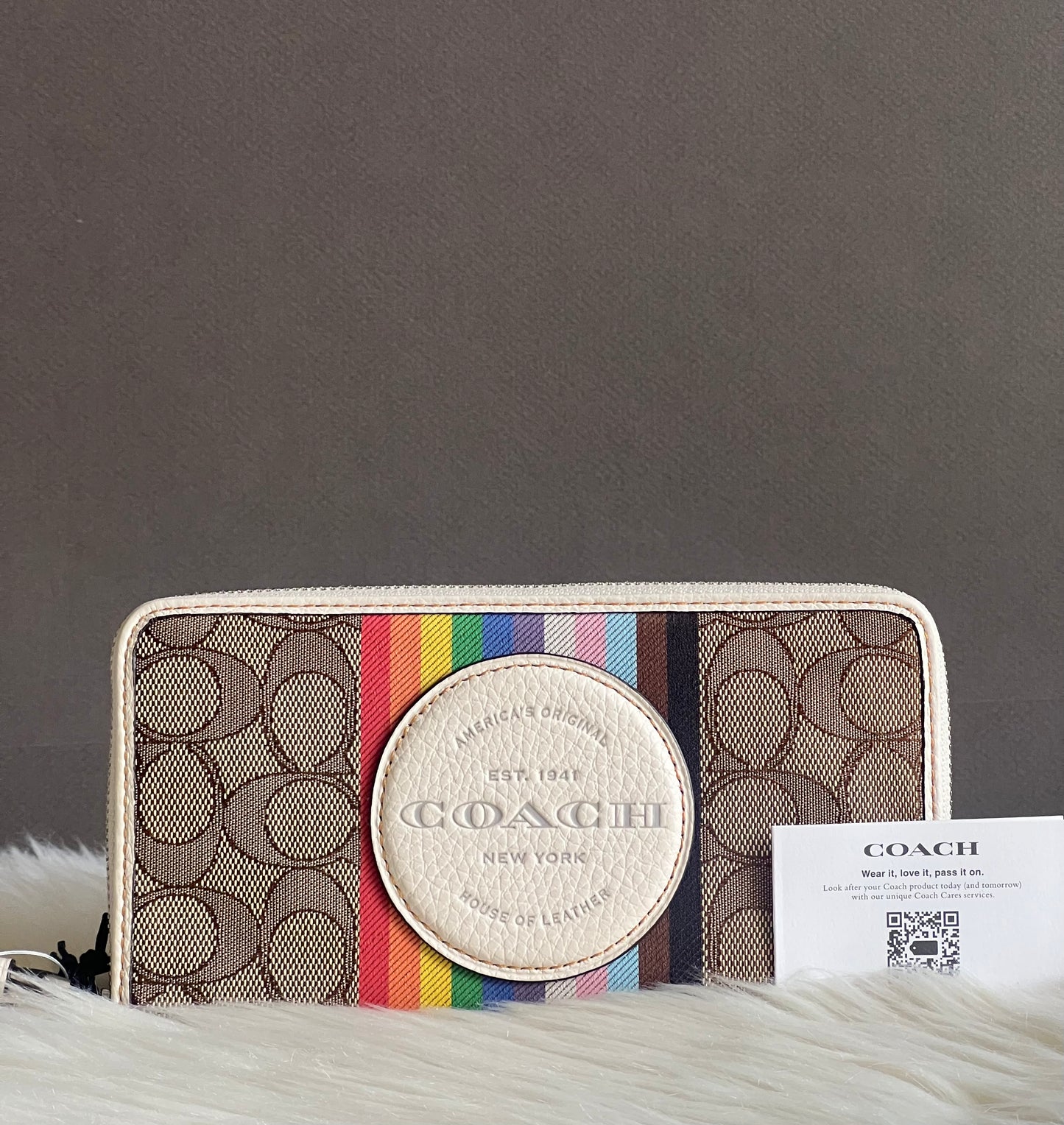 Coach Dempsey Large Phone Wallet in Signature Jacquard Rainbow Stripe