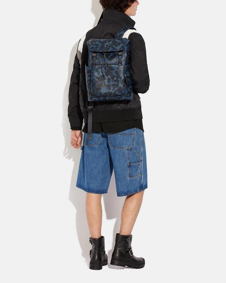 Coach League Flap Backpack with Camo Print