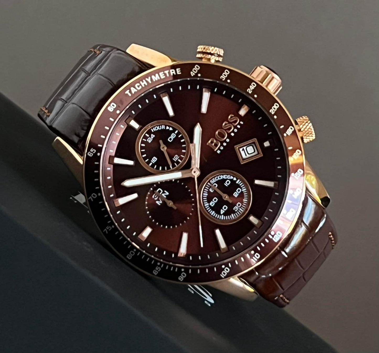 Hugo Boss Men’s Chronograph Tachymeter Leather Strap Watch