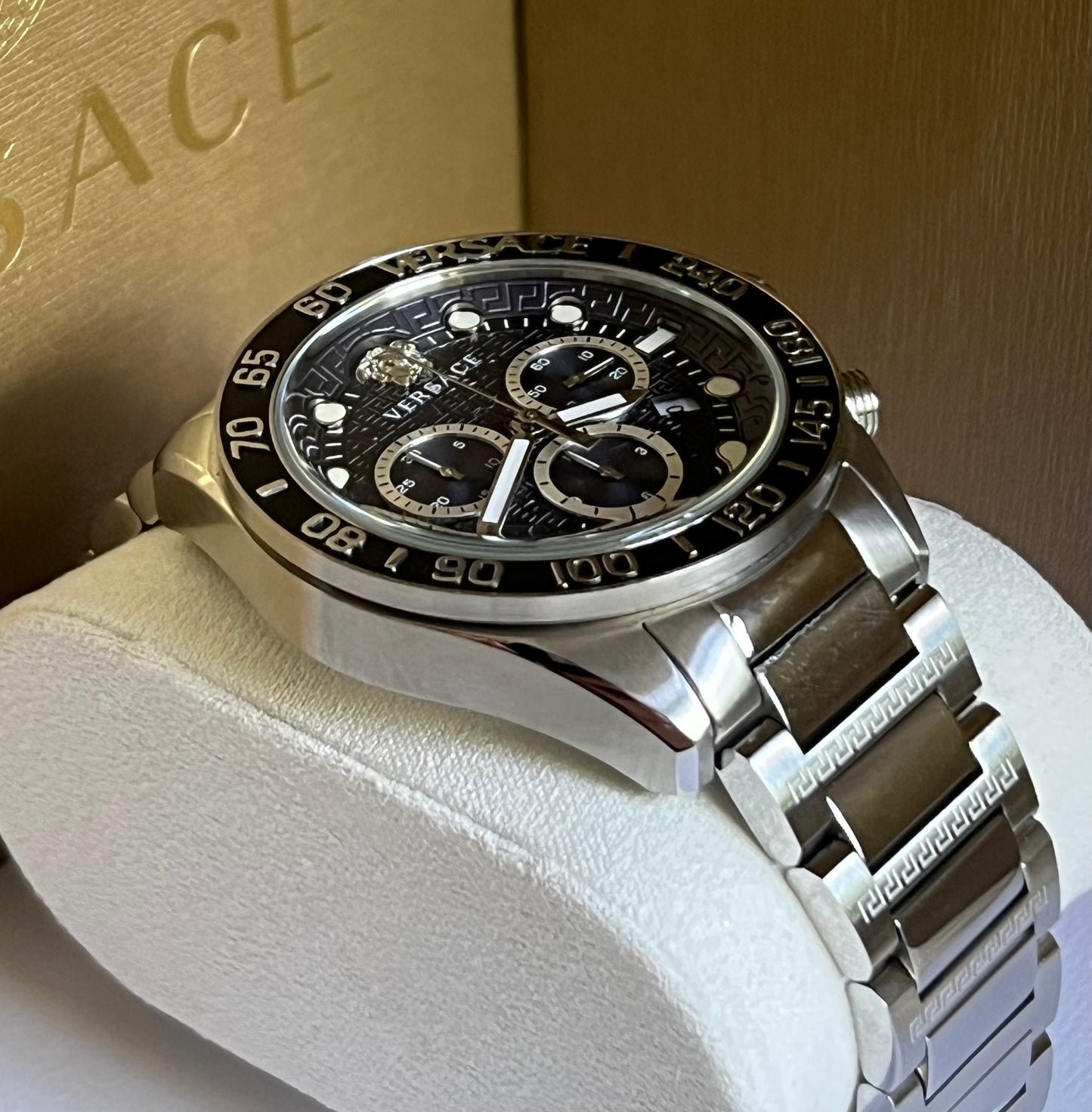 Versace Men’s Greca Dome Chronograph Quartz Blue Dial Watch