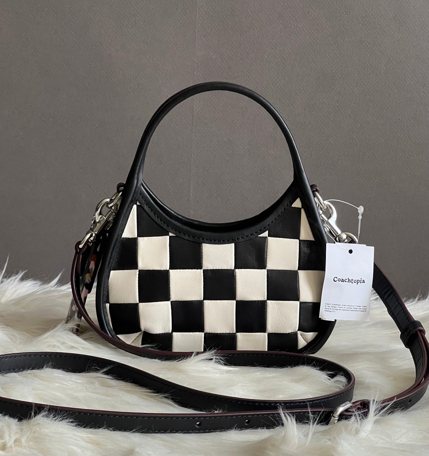 Coach Mini Ergo Bag with Crossbody Strap in Checker Board Upcrafted Leather