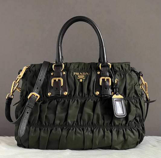 Prada Tessuto Gaufre Nylon Ruched Bag
