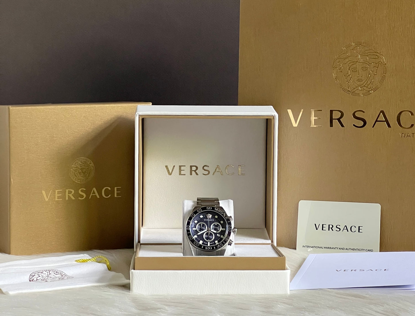 Versace Men’s Greca Dome Chronograph Quartz Blue Dial Watch