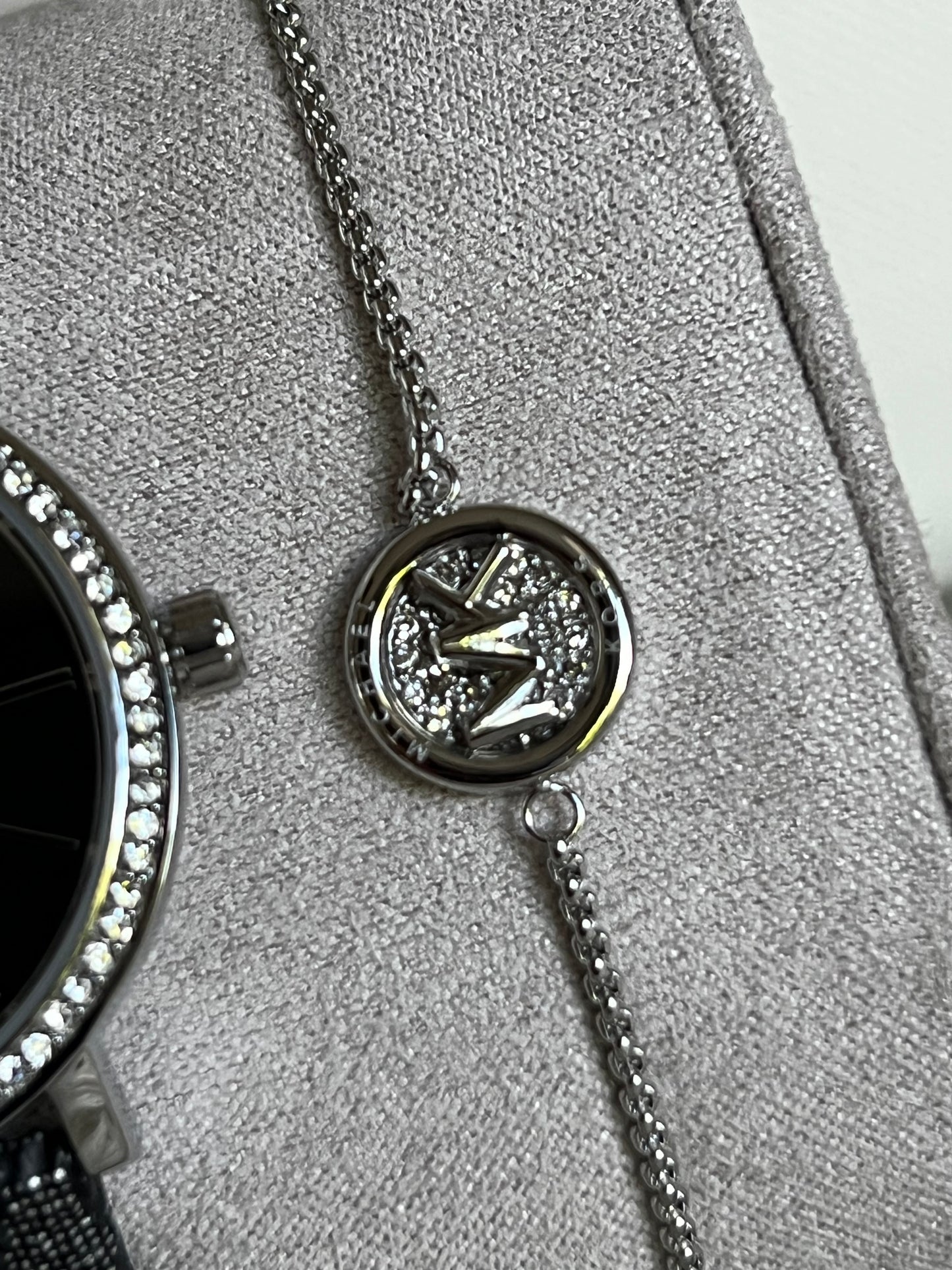 Michael Kors Three-Hand Black and Silver Metallic PVC Watch and Jewelry Set