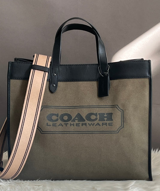 Coach Field Tote 40 in Organic Cotton Canvas with Coach Badge