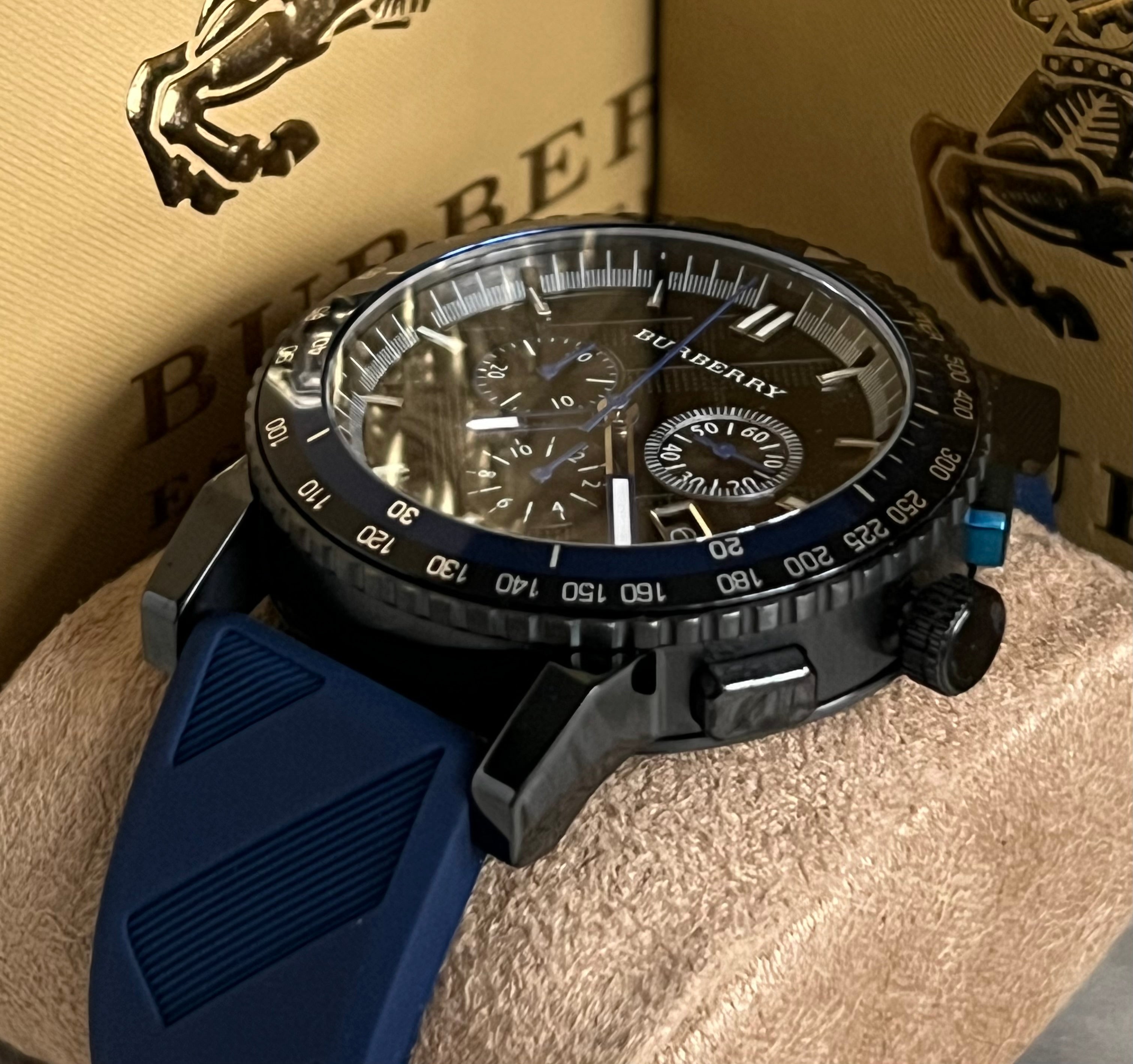Burberry The City Sport Chronograph Blue Rubber Strap Watch – Club