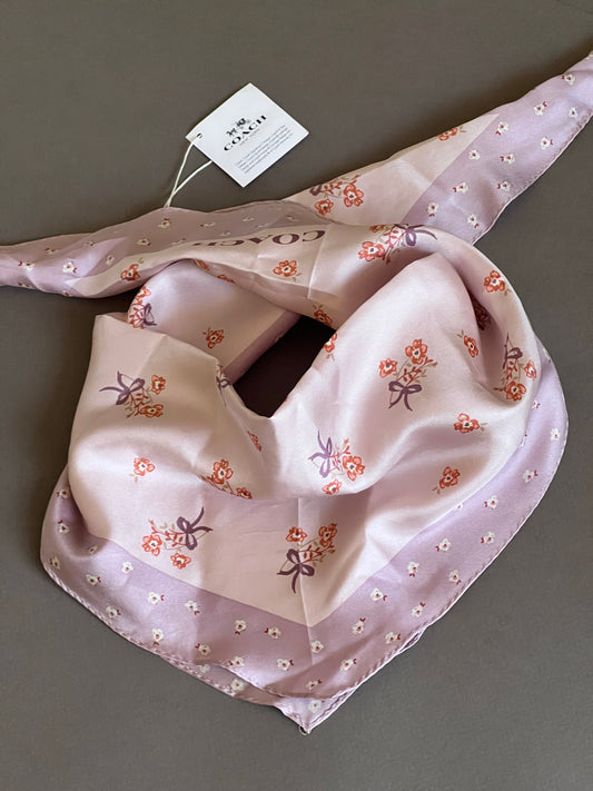 Coach Floral Bow Print Silk Diamond Scarf