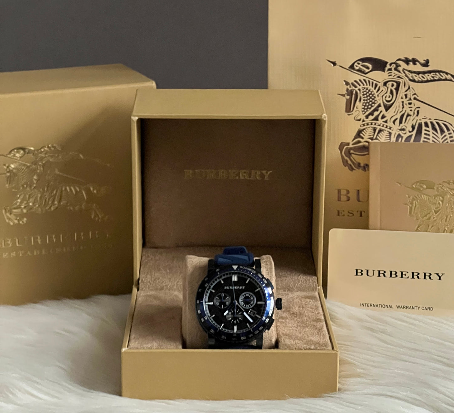 Burberry The City Sport Chronograph Blue Rubber Strap Watch