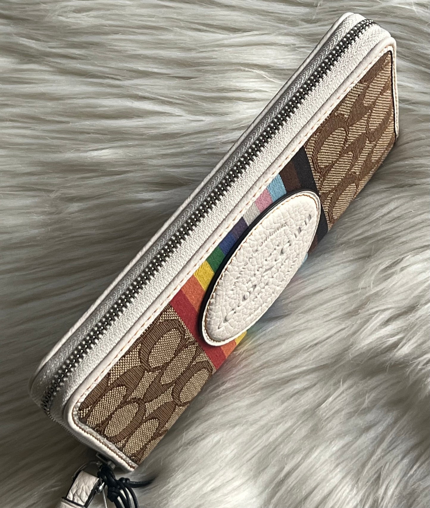 Coach Dempsey Large Phone Wallet in Signature Jacquard Rainbow Stripe