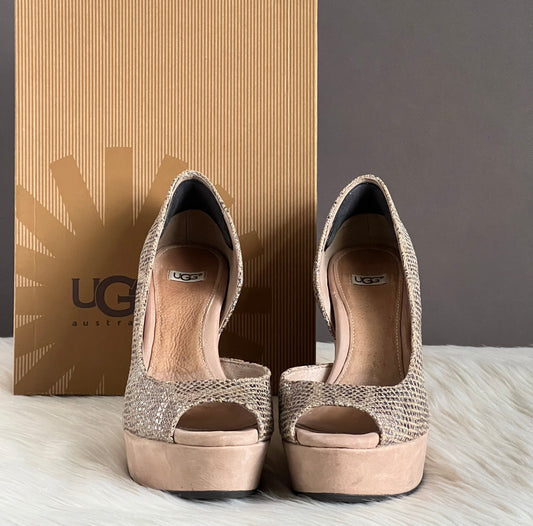 UGG Toura Metallic Snake Print Platform Wedge Sandals