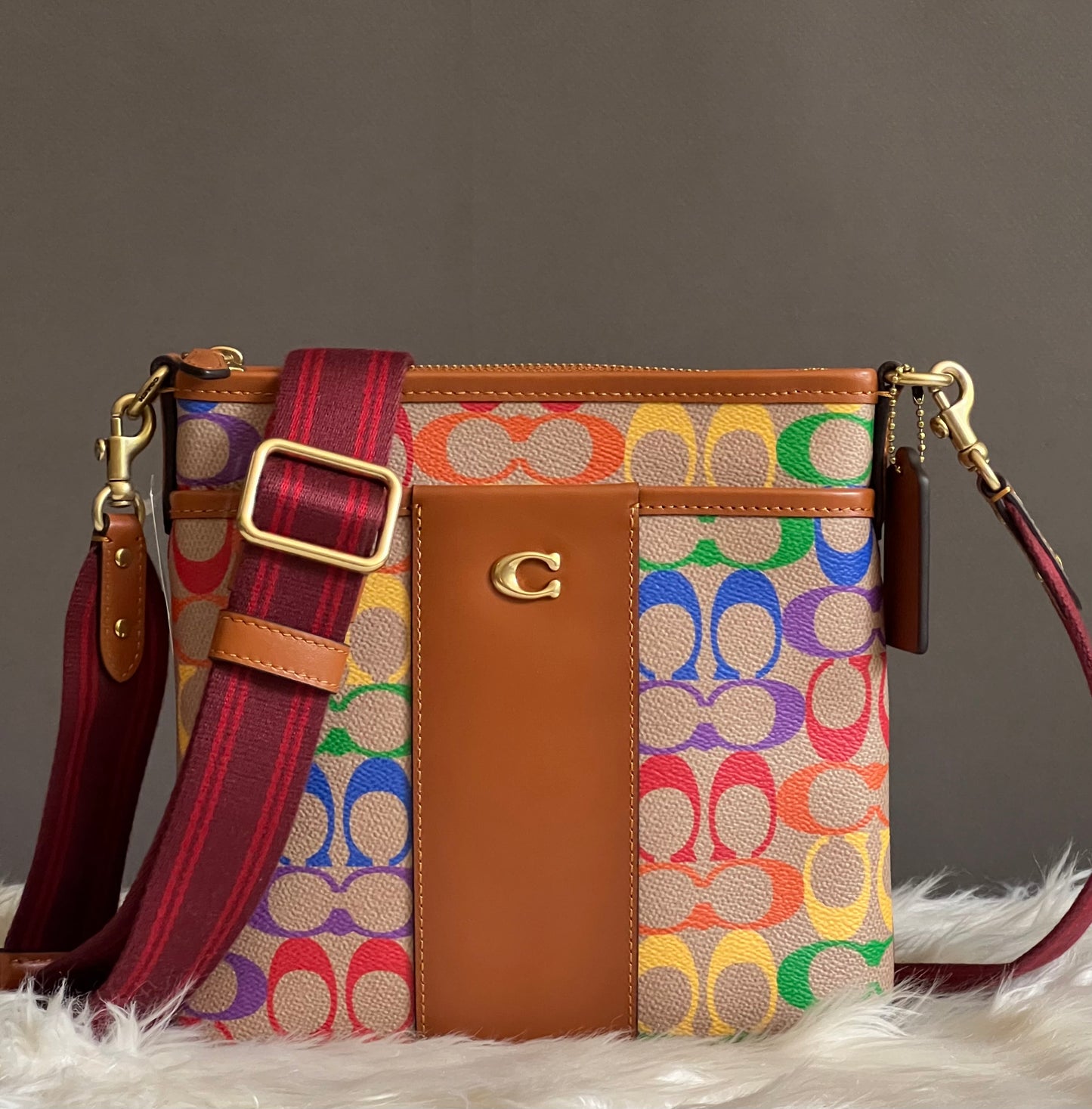 Coach Kitt Messenger Crossbody Bag in Rainbow Signature Canvas