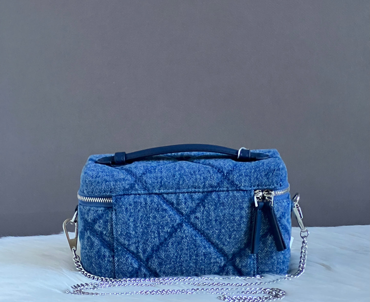 Tory Burch Kira Diamond Quilt Denim Vanity Case
