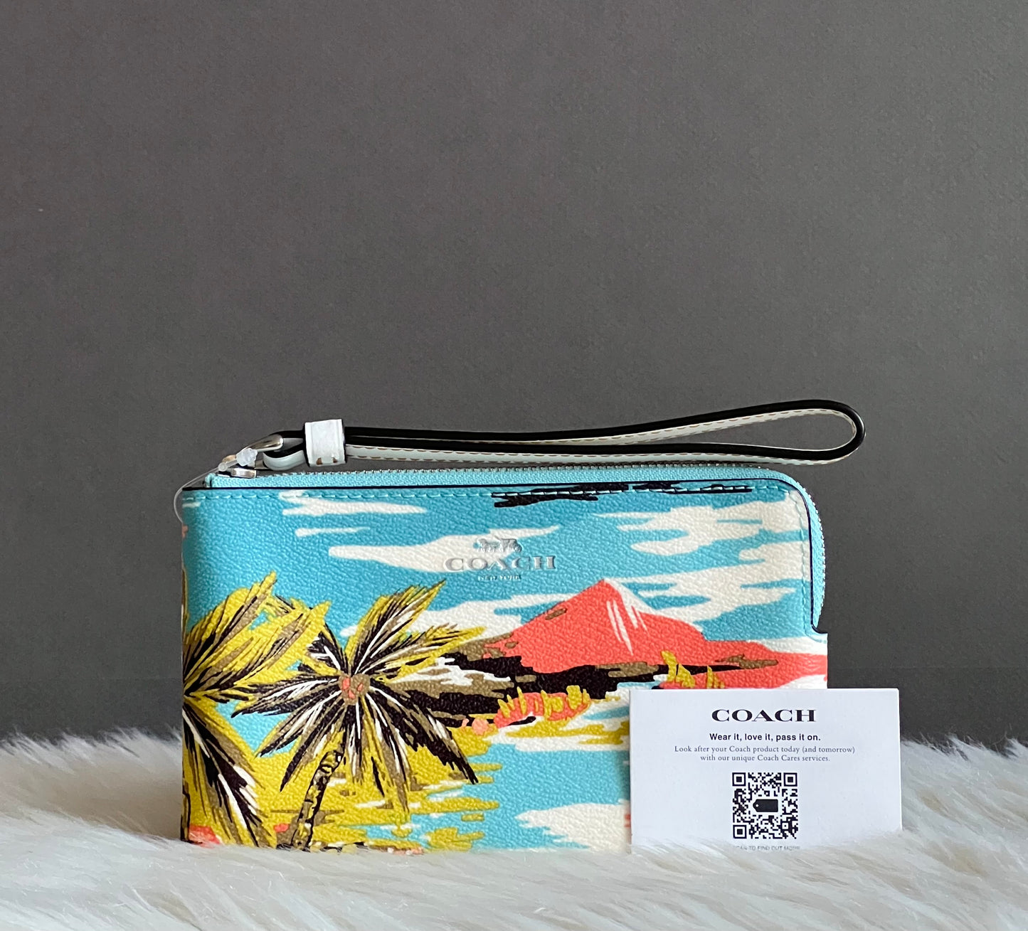 Coach Corner Zip Wristlet with Hawaiian Print