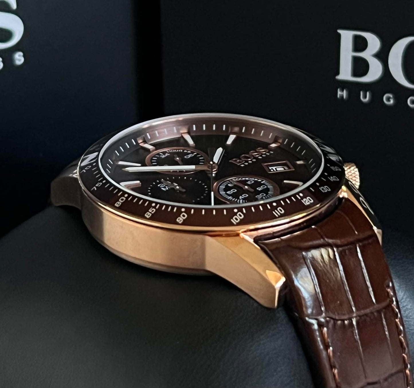 Hugo Boss Men’s Chronograph Tachymeter Leather Strap Watch