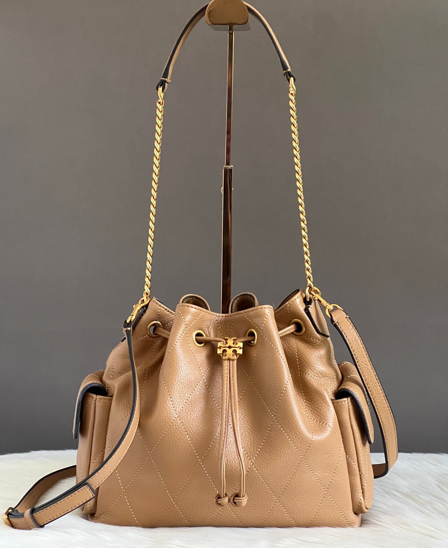 Tory Burch Charlie Quilted Drawstring Shoulder Bag