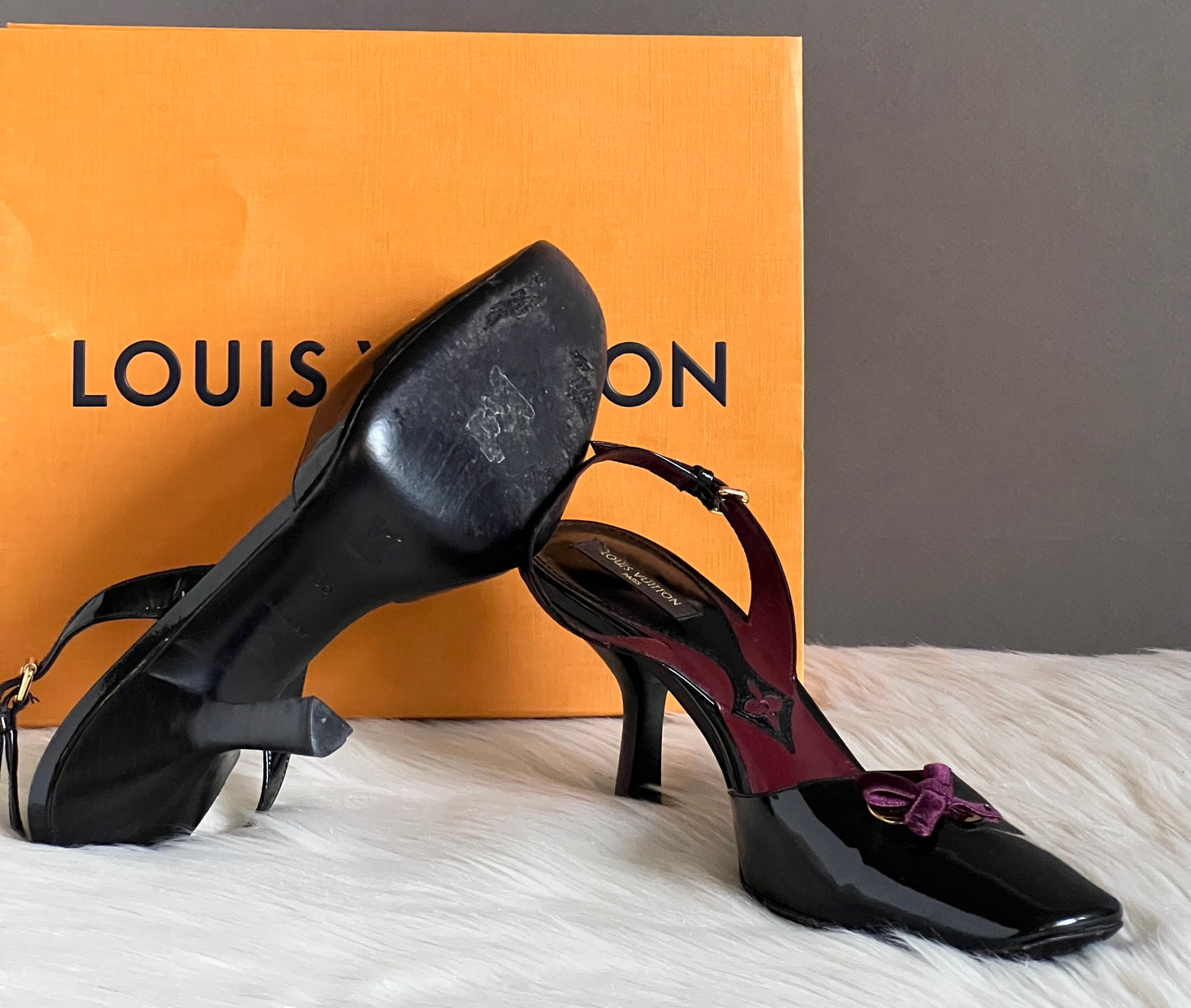 Louis Vuitton Purple Velvet Bow Patent Pumps