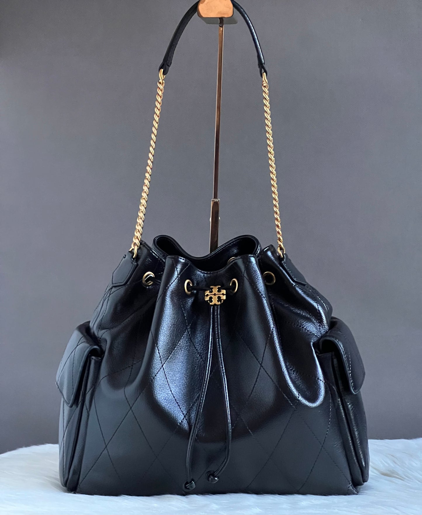 Tory Burch Charlie Large Quilted Drawstring Shoulder Bag