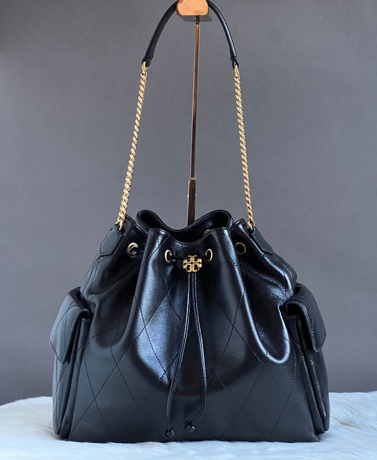 Tory Burch Charlie Large Quilted Drawstring Shoulder Bag