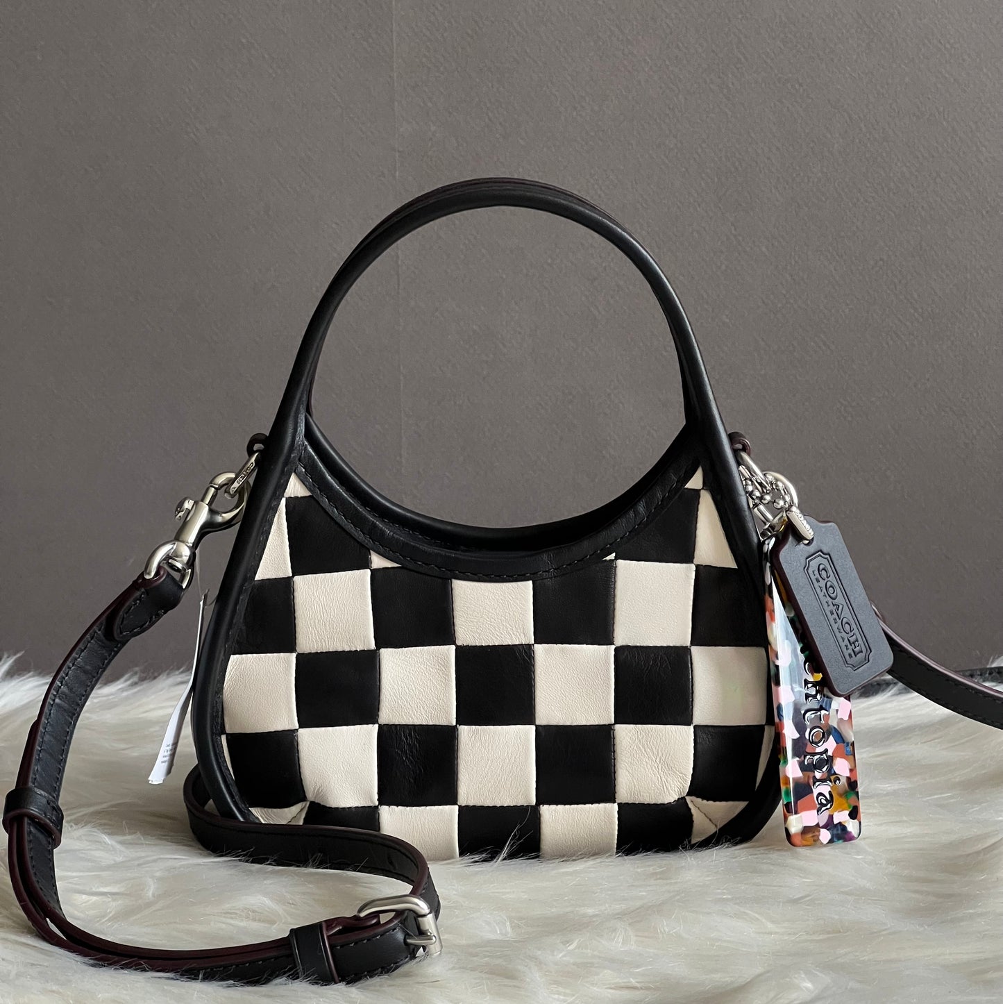 Coach Mini Ergo Bag with Crossbody Strap in Checker Board Upcrafted Leather