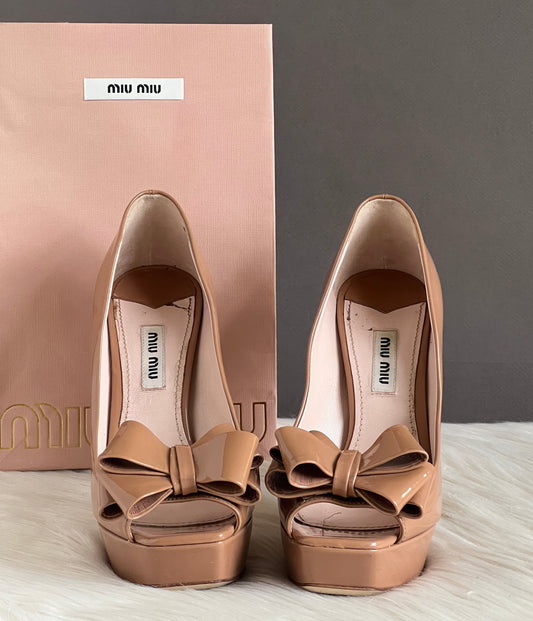 Miu Miu Bow Peep Toe Platform Pumps