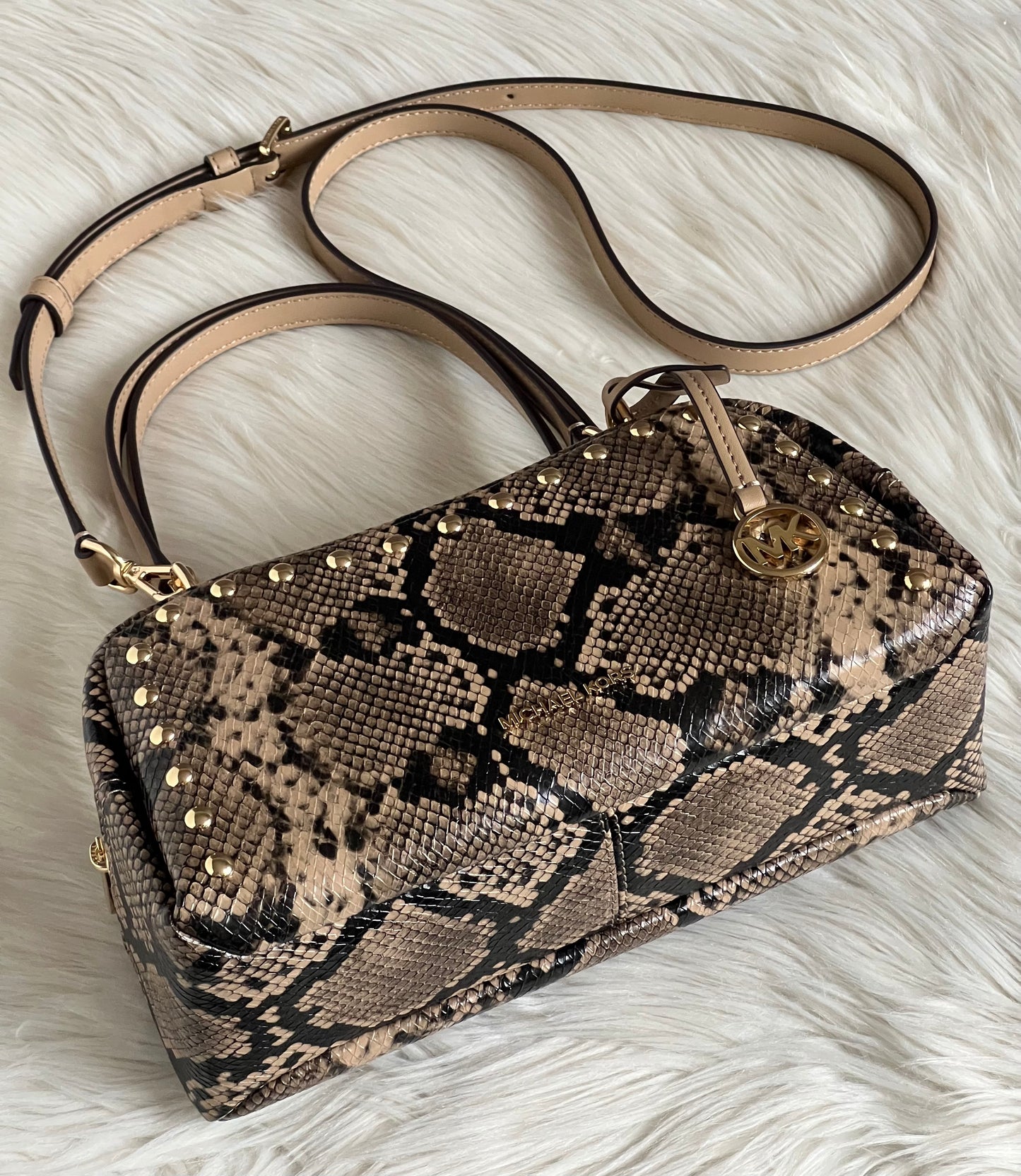 Michael Kors Cecily Small Studded Snake Embossed Shoulder Bag