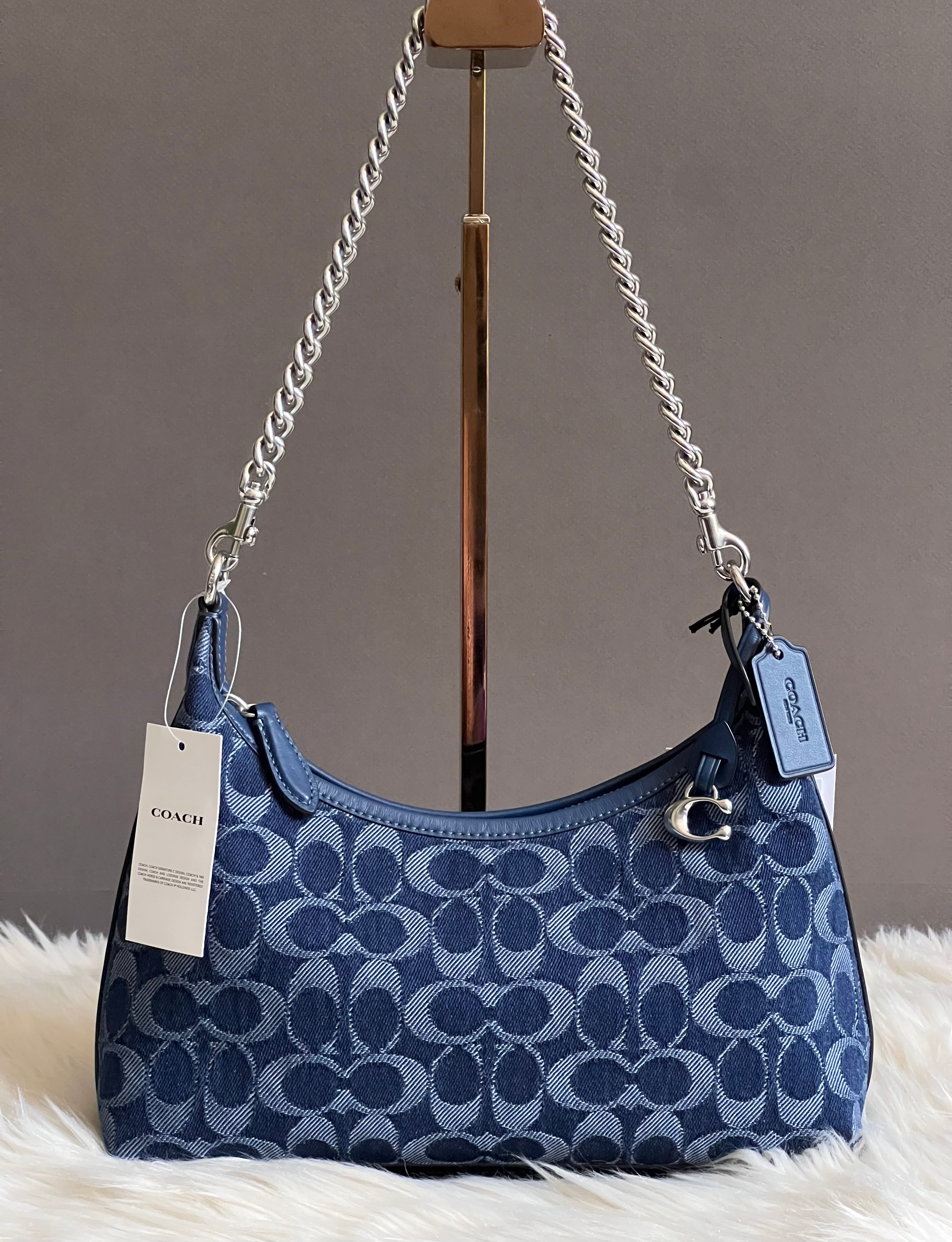 バッグ Coach Denim Tonal Signature Satchel Bag Coach Tonal Denim Signature 'C' East West Gallery Tote Bag