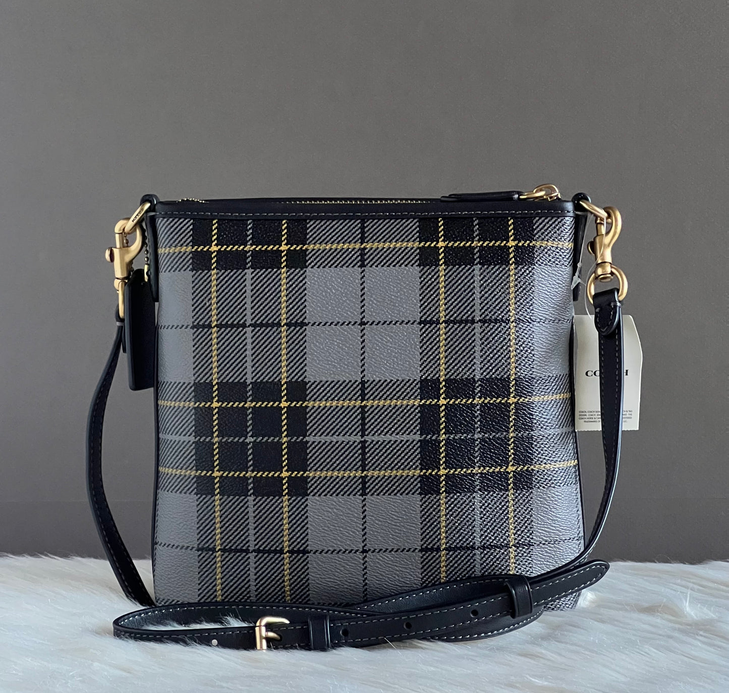 Coach Boxed Kitt Messenger Crossbody Bag with Plaid Print