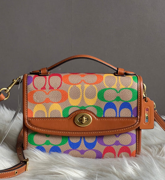 Coach Kip Turnlock Crossbody in Rainbow Signature Canvas
