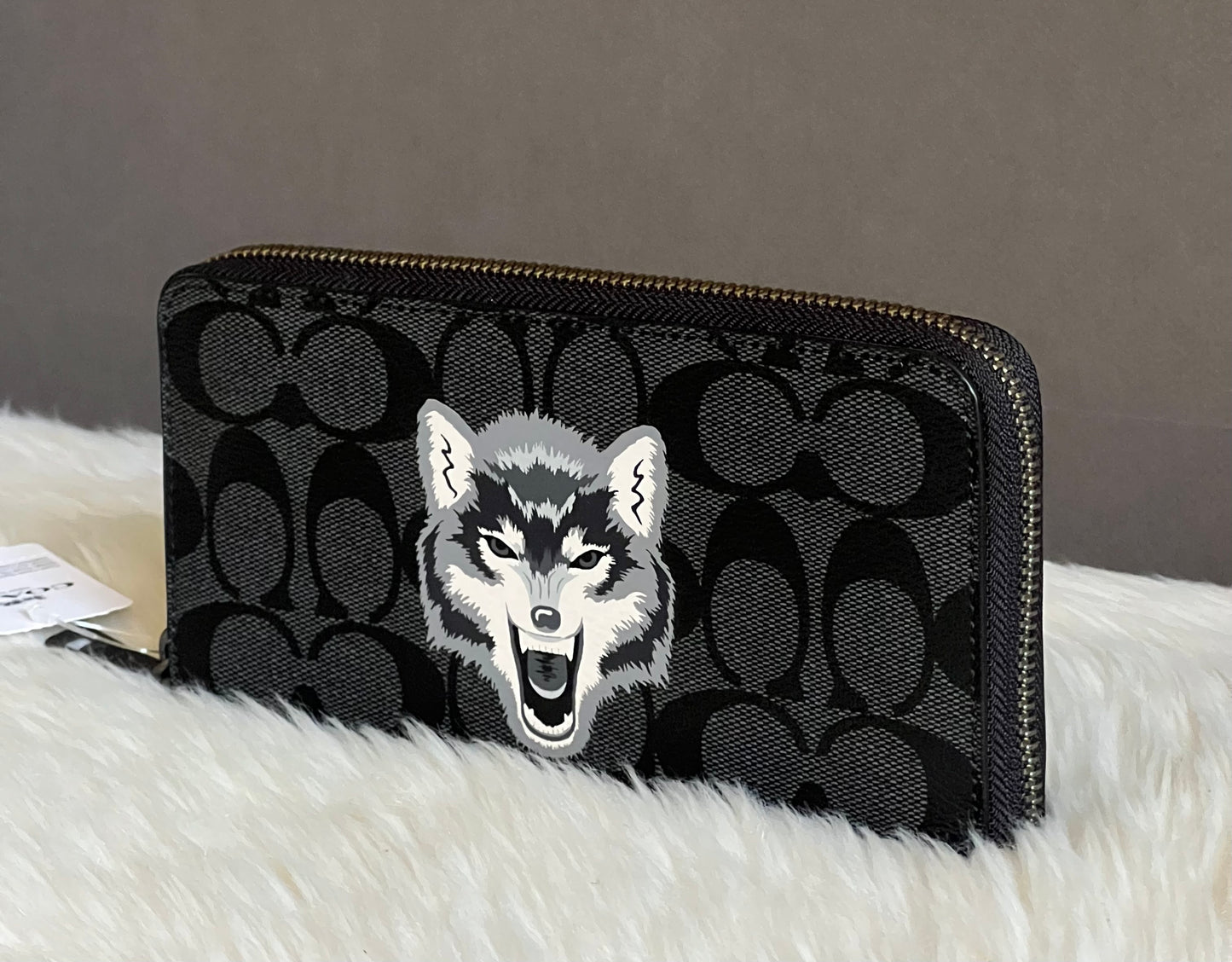 Coach Accordion Zip Wallet in Signature Canvas with Wolf Motif