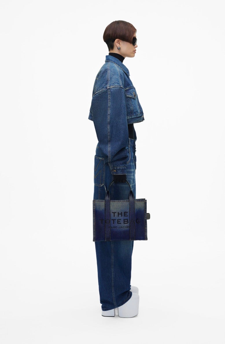 Marc Jacobs The Denim-Printed Leather Medium Tote Bag