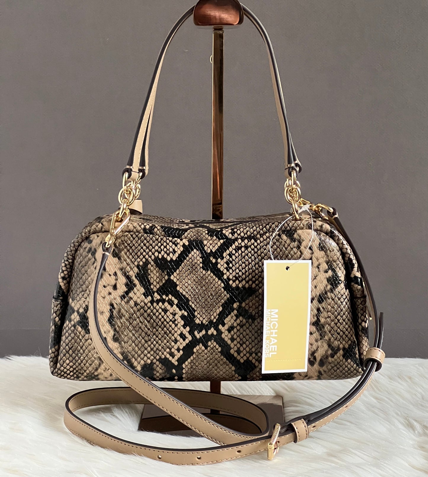 Michael Kors Cecily Small Studded Snake Embossed Shoulder Bag