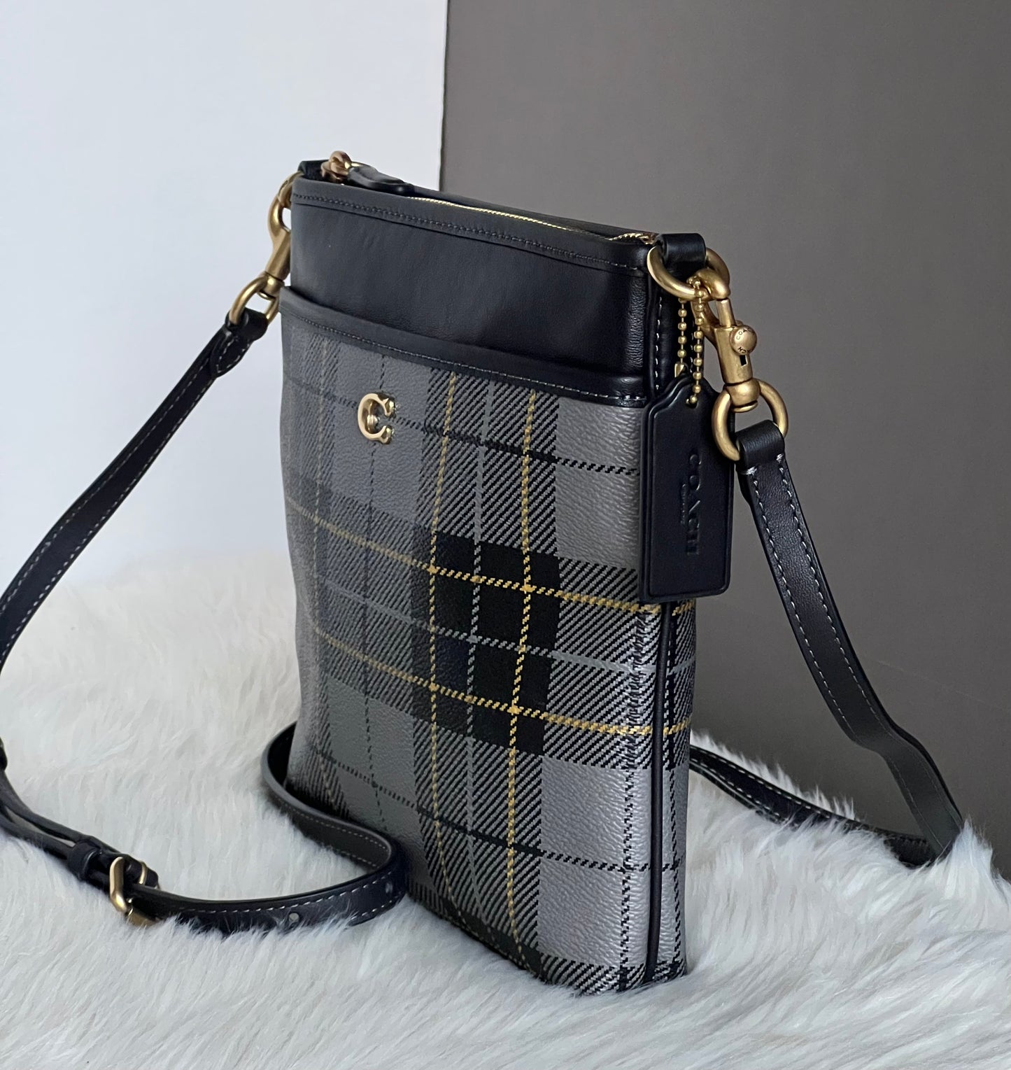 Coach Boxed Kitt Messenger Crossbody Bag with Plaid Print