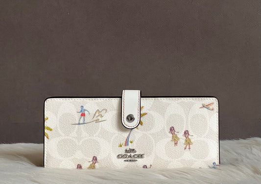 Coach Slim Wallet In Signature Canvas With Hula Print