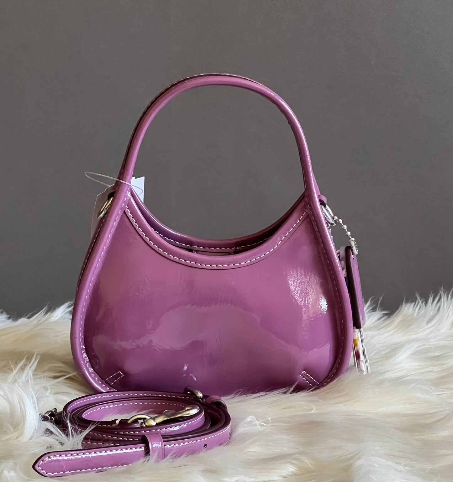 Coach Mini Ergo Bag with Crossbody Strap in Crinkled Patent Leather