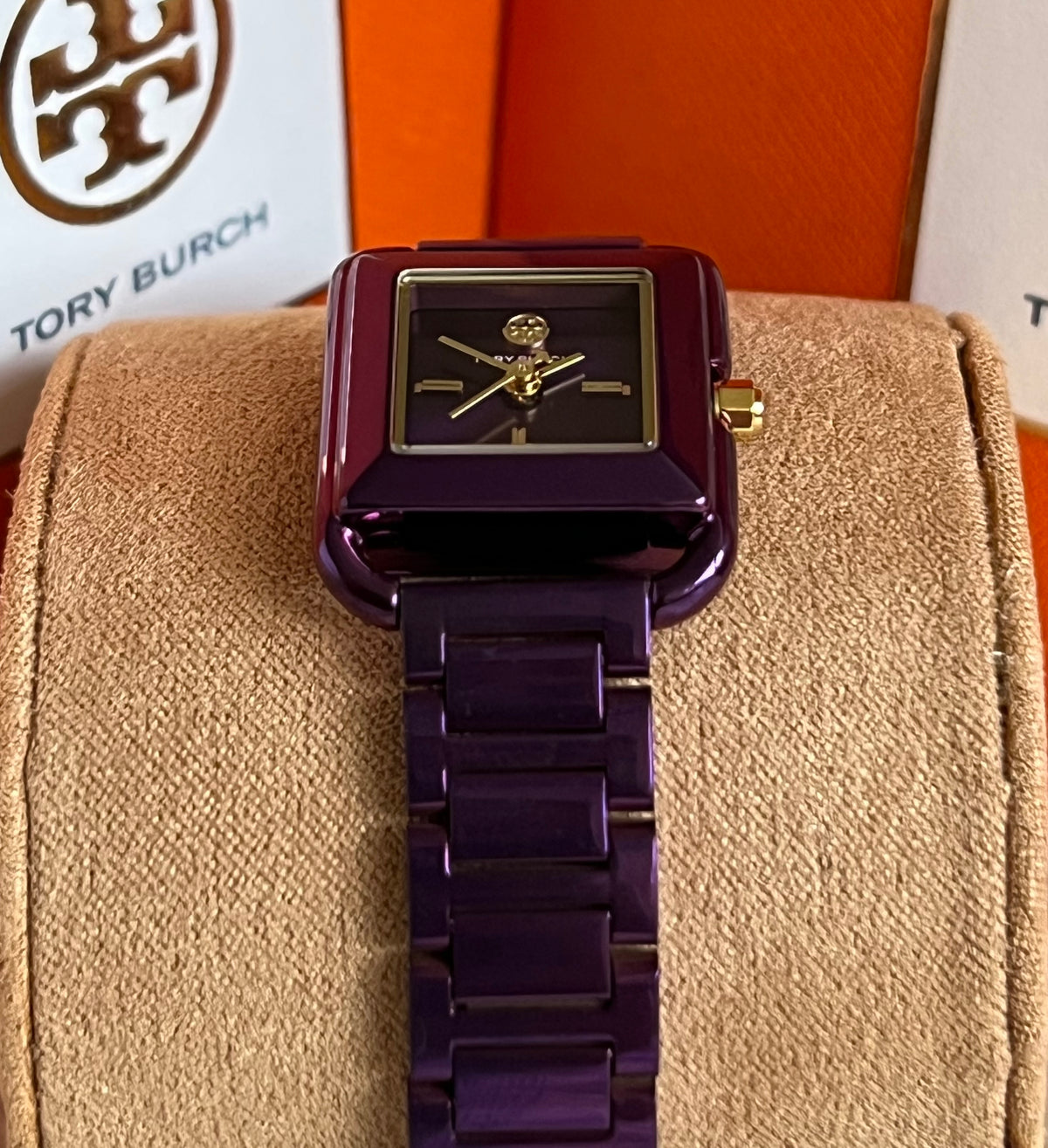 Tory Burch The Kira Square Purple Stainless Watch