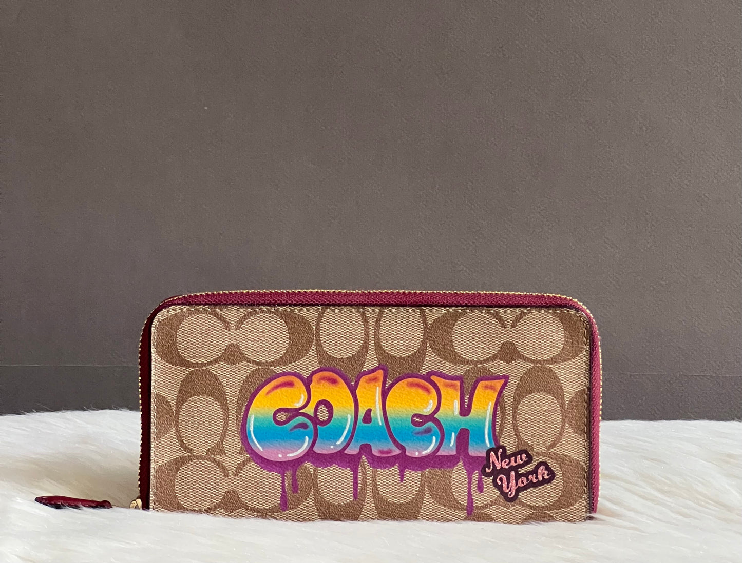 Coach Accordion Zip Around Wallet In Signature Canvas with Graffiti