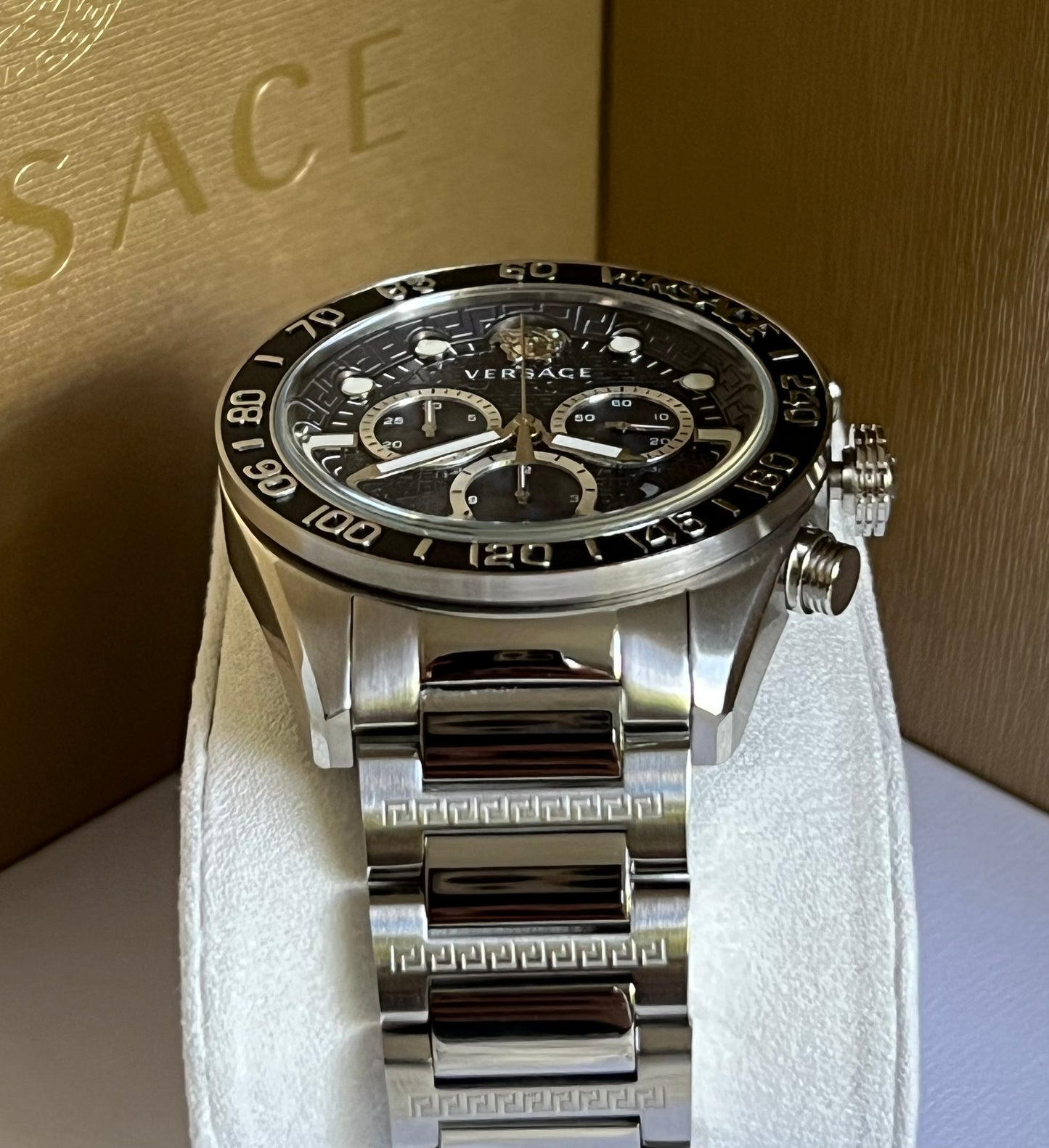 Versace Men’s Greca Dome Chronograph Quartz Blue Dial Watch