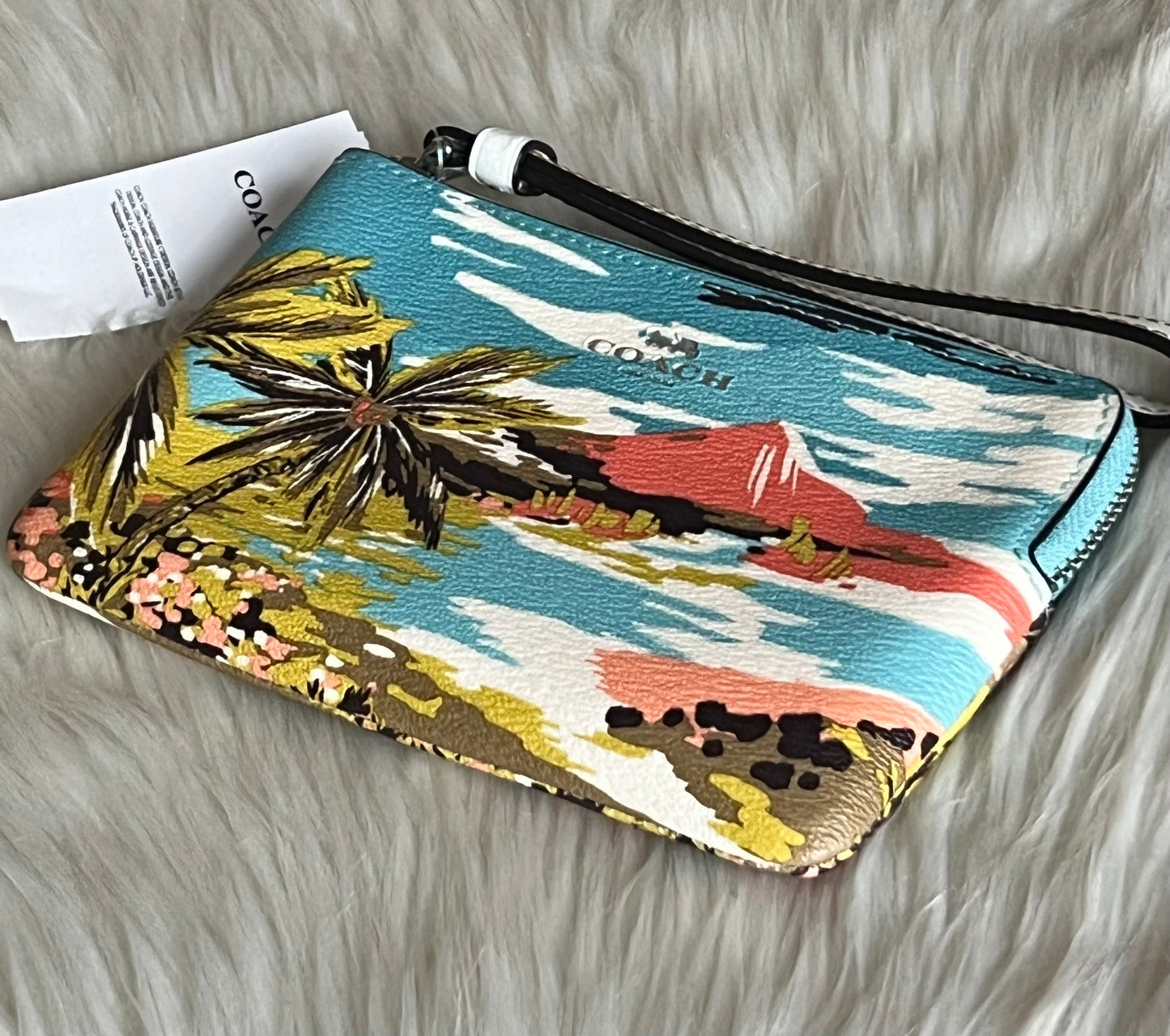 Coach Corner Zip Wristlet with Hawaiian Print