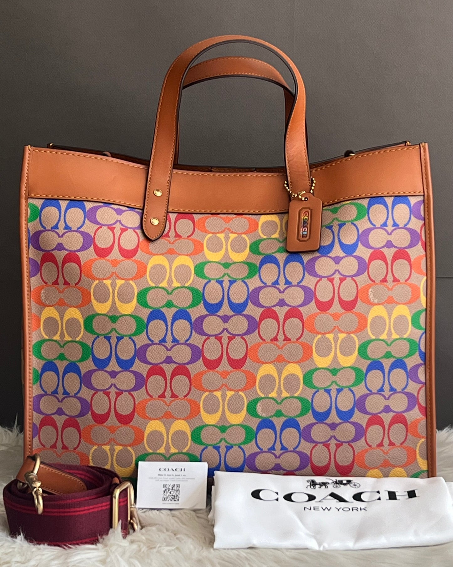 Coach Field Tote 40 in Rainbow Signature Canvas