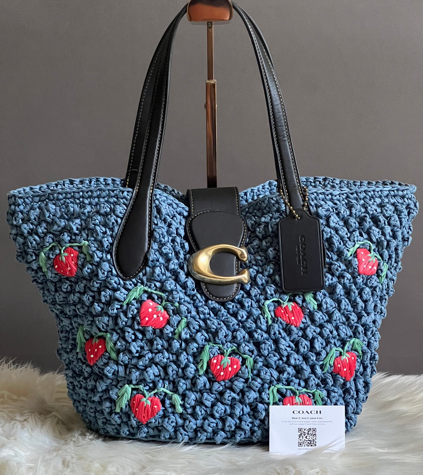 Coach Small Tote with Strawberry Embroidery