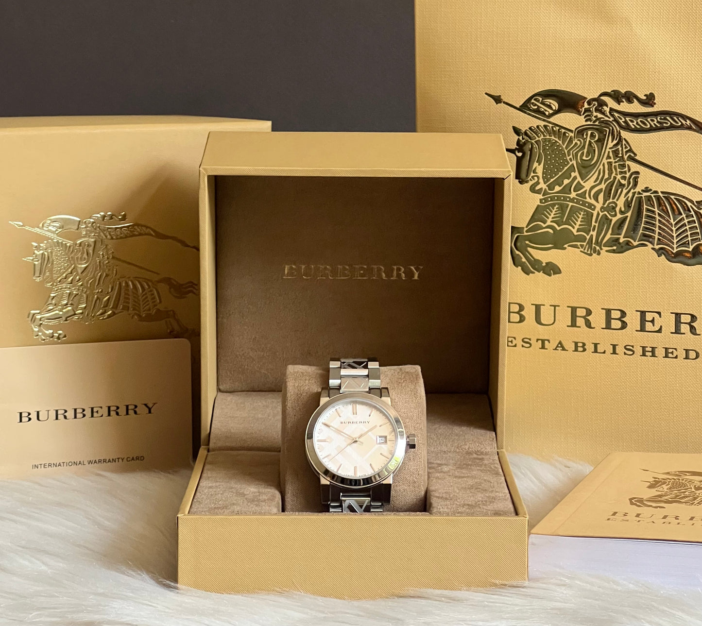 Burberry Women Silver Check Stamp Stainless Steel Watch