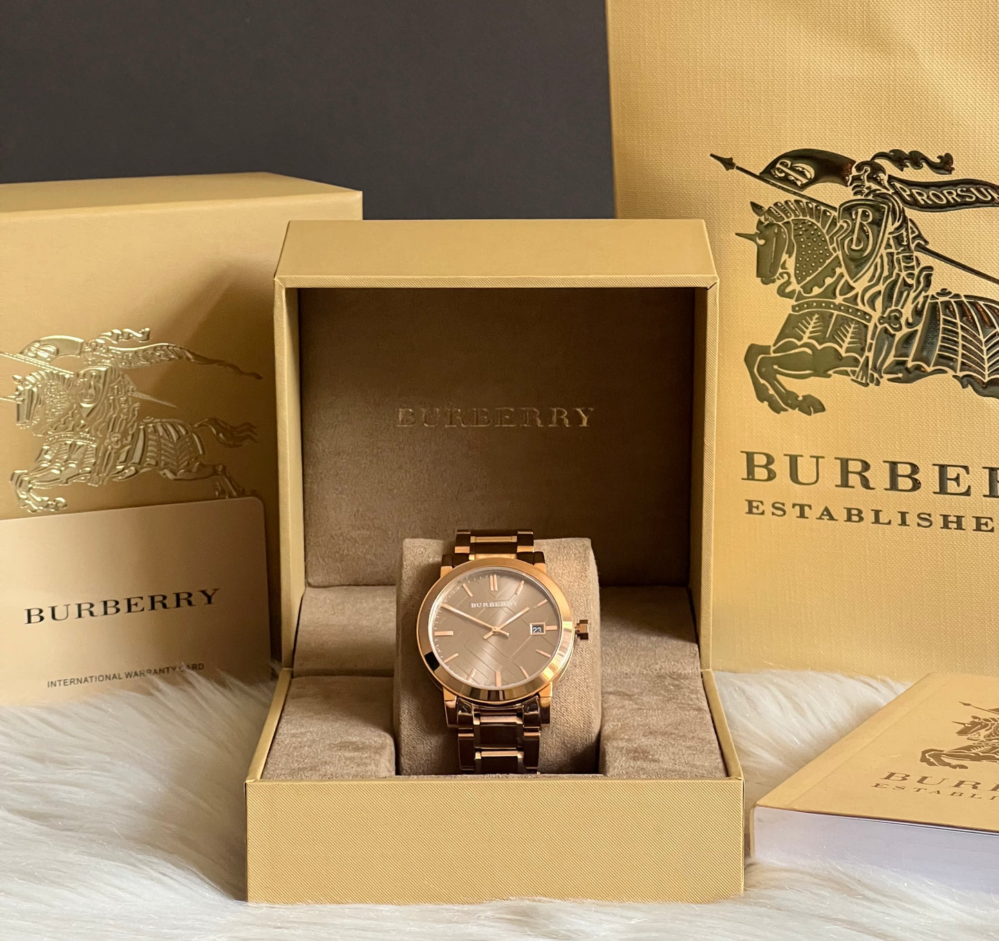 Burberry Women’s The City Large Check Rose Gold-Tone Stainless Steel Watch