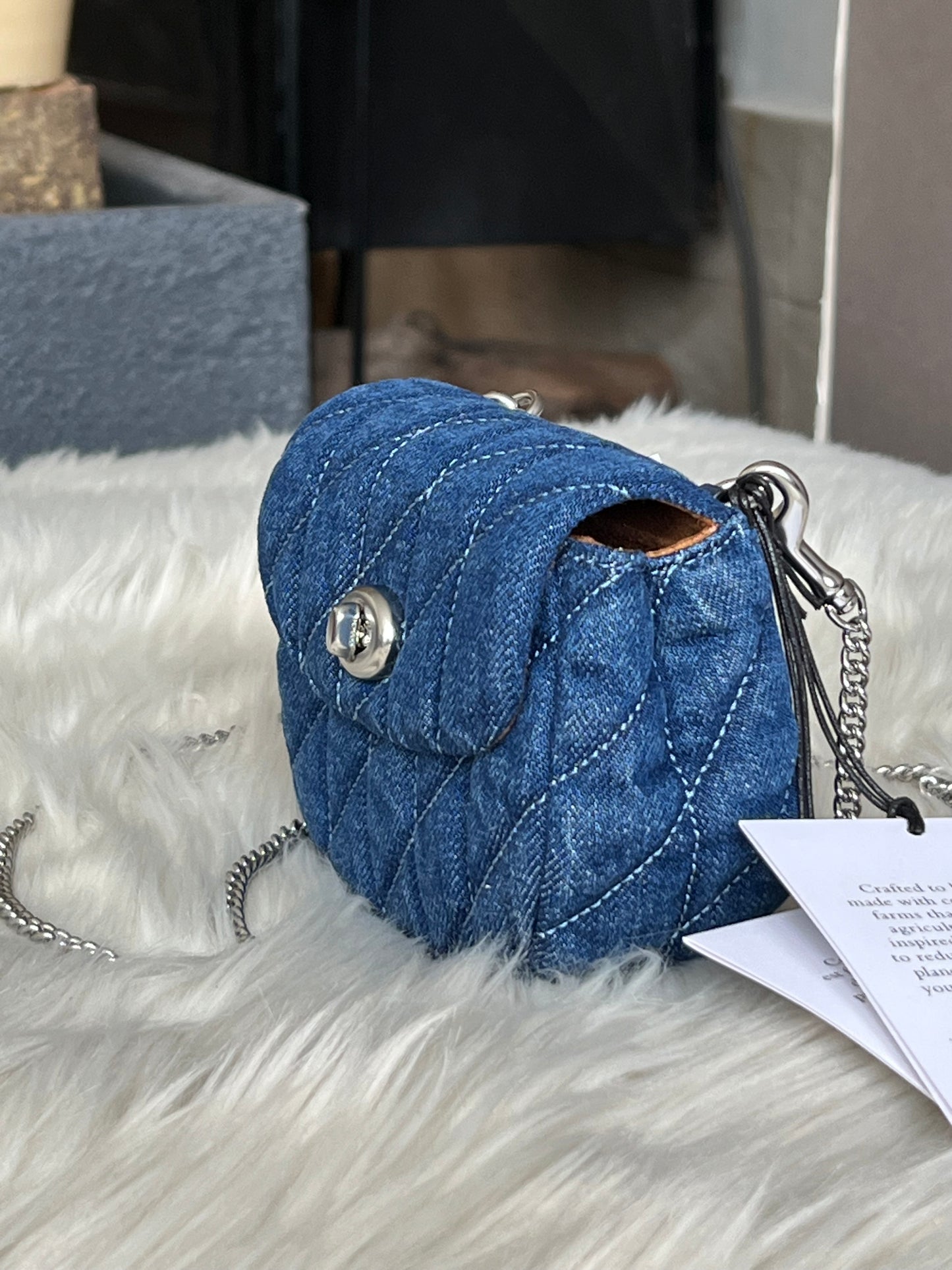 Coach Denim Quilted Turnlock Card Case