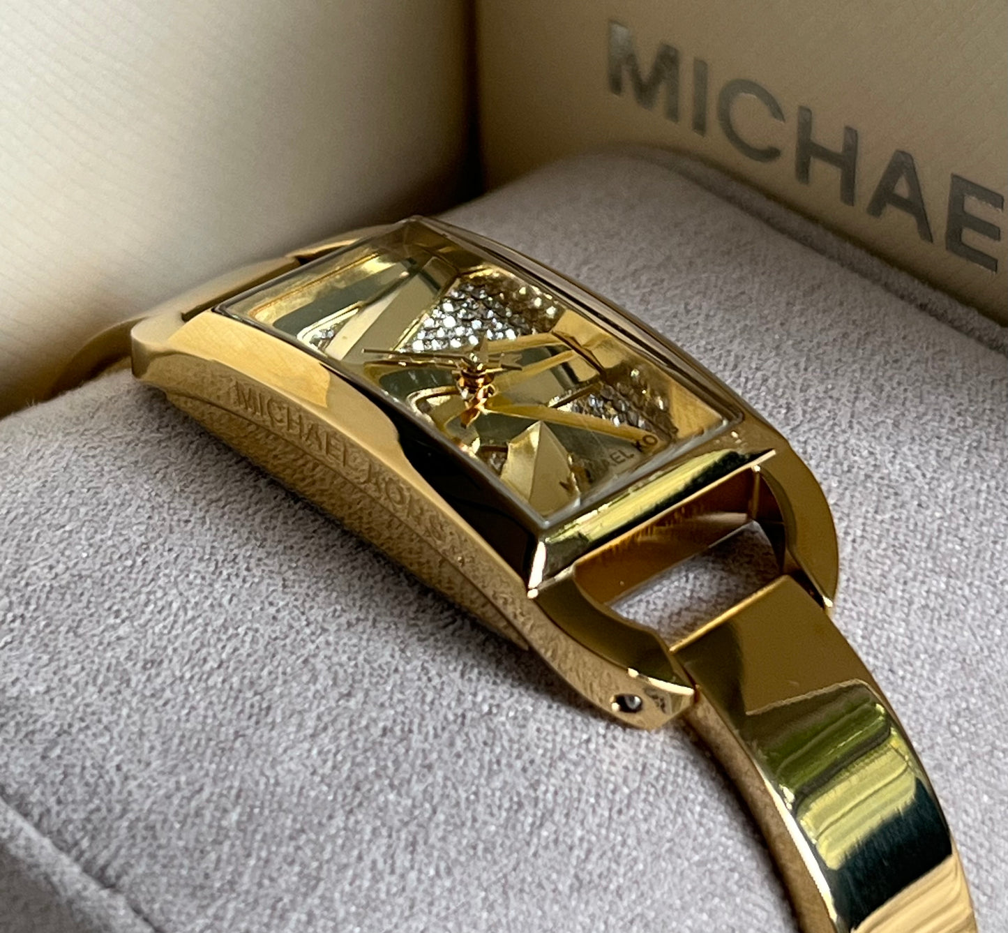 Michael Kors Women’s Mini Empire Pavé Gold-Tone Bangle Watch