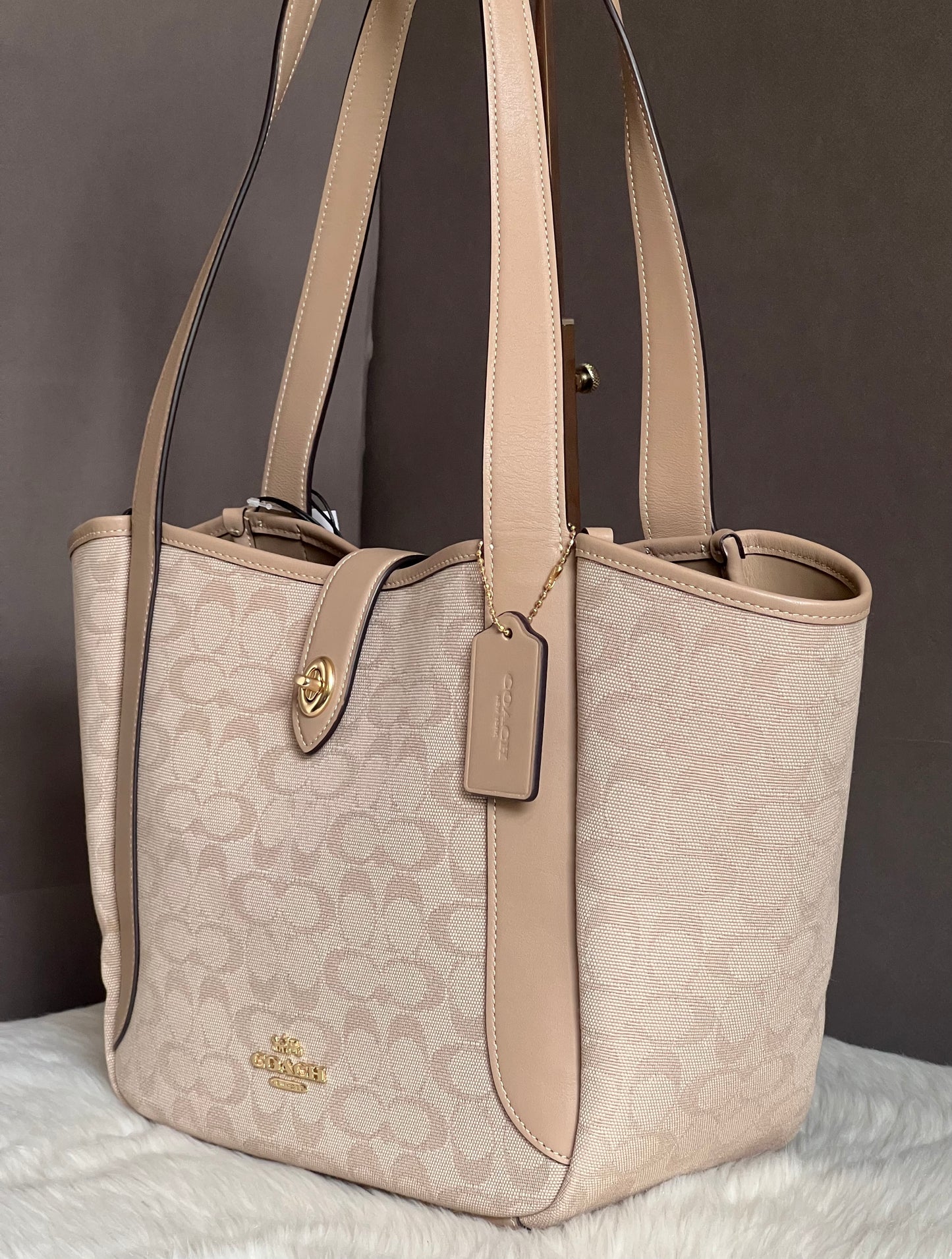 Coach Hadley Turnlock Tote Bag with Signature Canvas